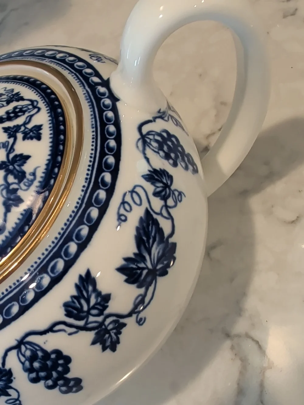 Wedgewood Sophia Blue and White Porcelain Teapot with Gold Trim